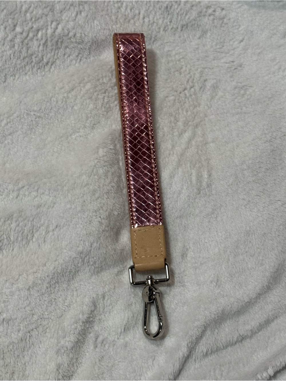 Consuela Metallic Pink Wristlet Strap with Silver Hardware